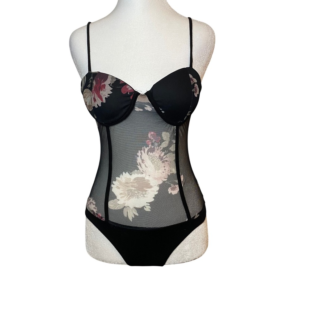 Willow‎ Floral Lace Up Back Bustier Bodysuit Medium Women's Romantic